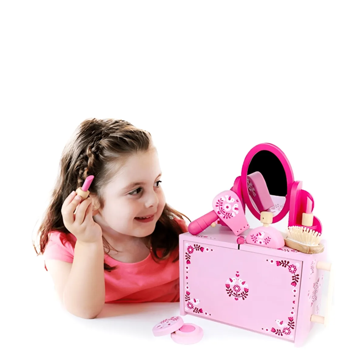 Wooden Kids Vanity Playset | Pretend Makeup Dressing Table Toy