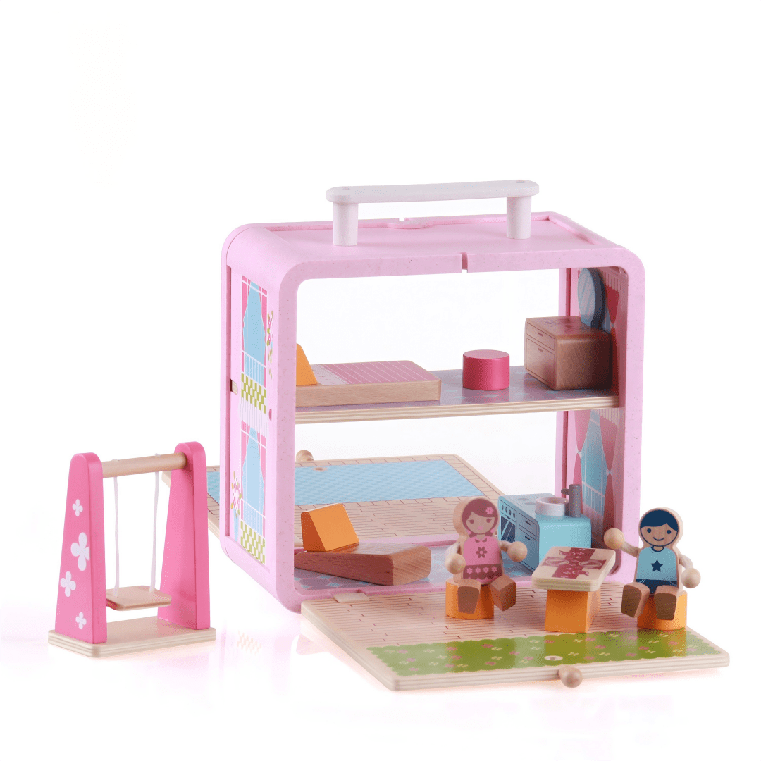 Wooden Dollhouse Playroom for Girls (3+). A premium eco-friendly toy that inspires creativity, empathy, and imaginative storytelling through play.