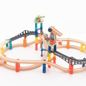 Wooden Electric Train Track Toy – 60-Piece DIY Building Set for Boys, Birthday Gift