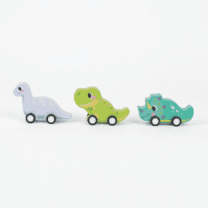 Animal-Themed Dinosaur Pull-Back Cars – 3-Piece Wooden Mini Toy Set for Kids