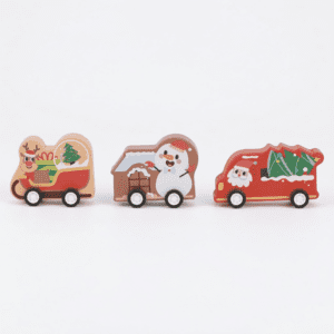 Christmas Family Pull-Back Cars – 3-Piece Wooden Mini Toy Set for Kids