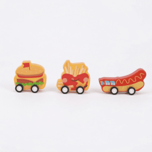 Hamburger Family Pull-Back Cars – 3-Piece Wooden Mini Toy Set for Kids