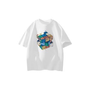 Men’s pure cotton white T-shirt with cube