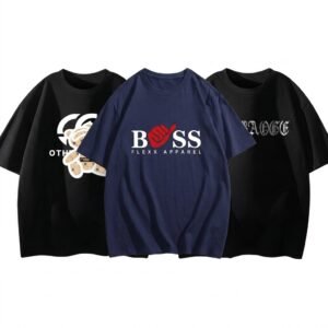 Men's 3-Pack T-Shirt Combo: AICRAOGE Black + Boss Blue + Bear Print