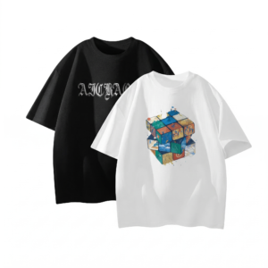 Men's 2-Pack T-Shirt Combo: Cube Print + AICRAOGE Black