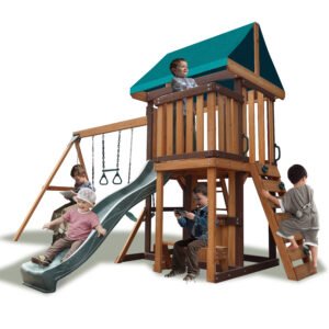 Mount Peak Logan Swing Set & Playhouse with Balcony MP76142 – Outdoor Swing Set & Playhouse with Balcony for 3 Years+