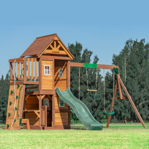 Mount Peak Kazbek Swing Set & 2-Level Playhouse with Wooden Roof MP76145 – Outdoor Swing Set & 2-Level Playhouse with Wooden Roof for 3 Years