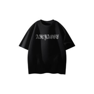 AICRAOGE Men's 100% Cotton Oversized Black Graphic T-Shirt | Metallic Gothic Print | Casual Streetwear Tee